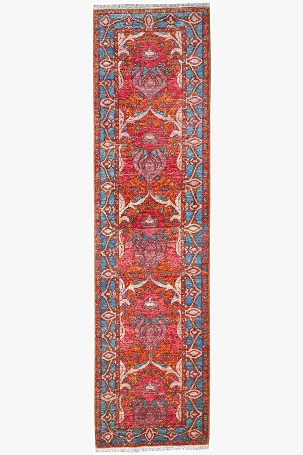 Afghan Chob Rang Arts and Crafts Art Nouveau Runner Rug 290cm x 79cm / 9ft 6in x 2ft 7in